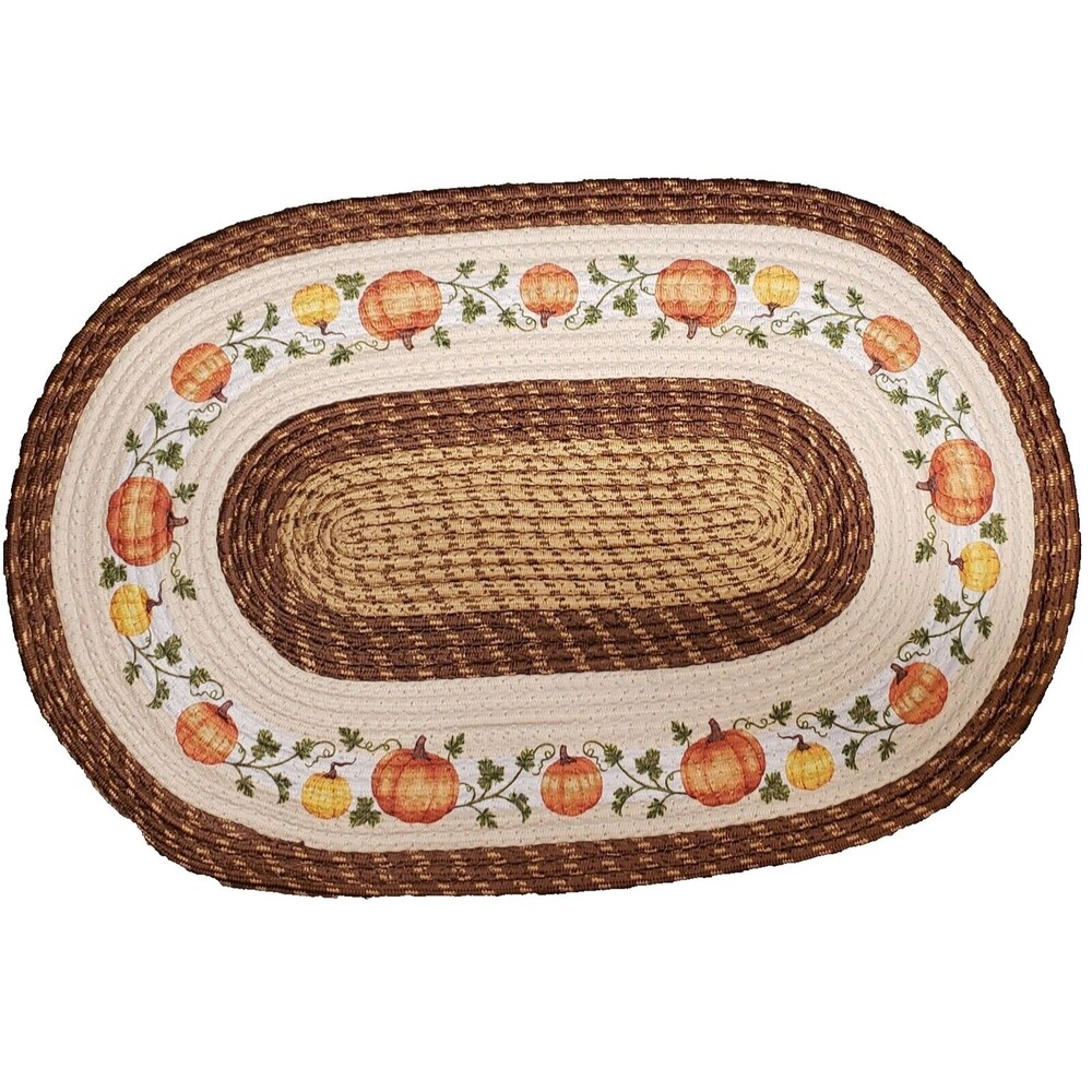 Oval Braided Kitchen Floor Rug (18" x 30") FALL, HARVEST THEME, PUMPKINS, CE